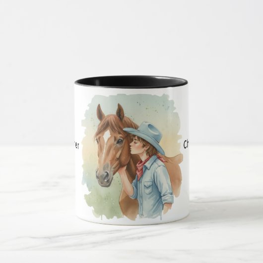 Blue Cowboy Kissing a Horse Birthday Party Gift マグカップ (中央)