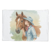 Blue Cowboy Kissing a Horse Birthday Party Gift 枕カバー (裏面)