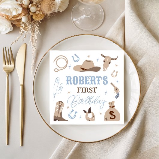 Blue Cowboy Western Birthday Napkins スタンダードカクテルナプキン