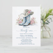 Blue Cowgirl Boots and Hat 21st Birthday Party 招待状 (スタンド正面)