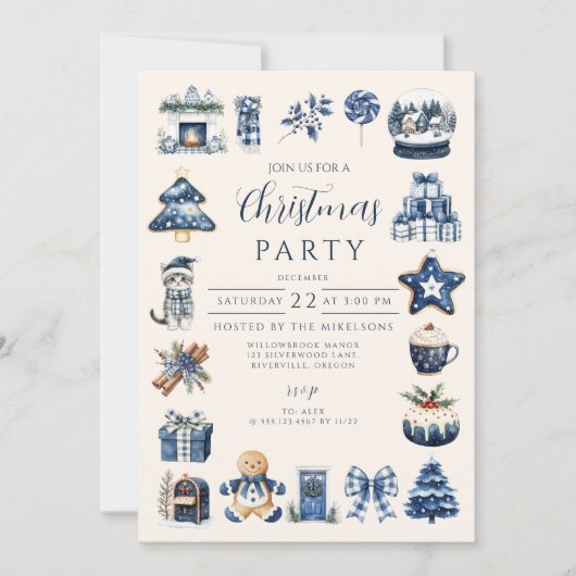 Blue Cozy Christmas 招待状 (正面)