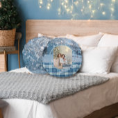 Blue Cozy Plaid Snowy Winter Photo Christmas  ラウンドクッション