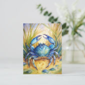 Blue Crab Coastal Beach Ocean Life Painting ポストカード (スタンド正面)