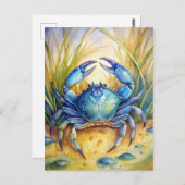 Blue Crab Coastal Beach Ocean Life Painting ポストカード (正面/裏面)