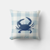 Blue Crab Nautical Blue Gingham Check クッション (正面)