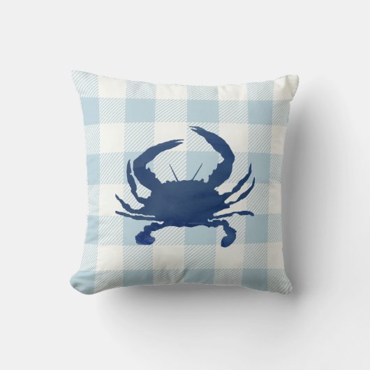 Blue Crab Nautical Blue Gingham Check クッション (正面)