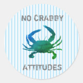 Blue Crab Nautical No Crabby Attitudes ラウンドシール (正面)