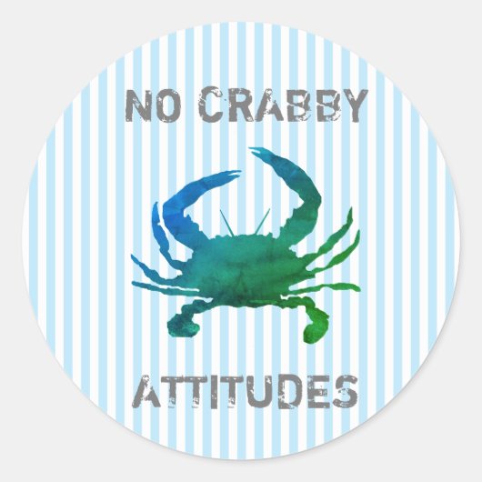 Blue Crab Nautical No Crabby Attitudes ラウンドシール (正面)