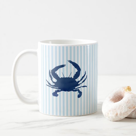 Blue Crab Nautical Painting Blue Stripe Art Mug コーヒーマグカップ (ドーナツ)