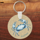Blue Crab on Sandy Background キーホルダー (正面)