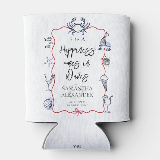 Blue Crab Seafood Doodle Beach Destination Wedding 缶クーラー (裏面)