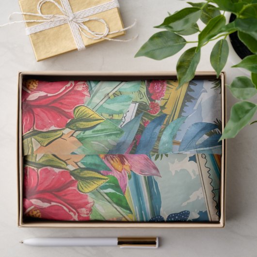 Blue Crab Tropical Florals & Butterfly Decoupage 薄葉紙 (ギフト)