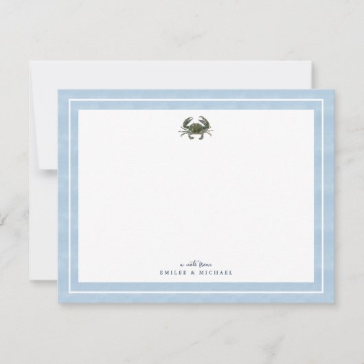 Blue Crab Watercolor Custom Stationery ノートカード (正面)