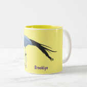 Blue crane bird cartoon illustration  ツートーンマグカップ (正面右)