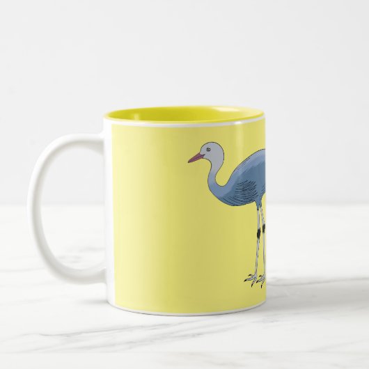 Blue crane bird cartoon illustration  ツートーンマグカップ (左)