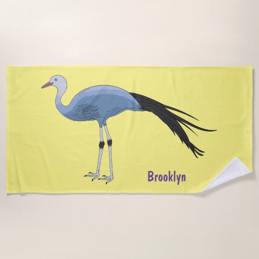 Blue crane bird cartoon illustration ビーチタオル (正面)