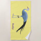 Blue crane bird cartoon illustration ビーチタオル (正面)