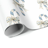 Blue Cream Candy Canes Bows Christmas ラッピングペーパー (ロールコーナー)