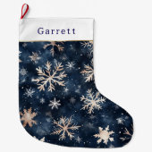 Blue Cream Christmas Snowflakes ラージクリスマスストッキング (正面)