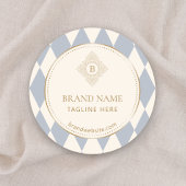 Blue Cream Diamond Gold Frame Monogram ラウンドシール