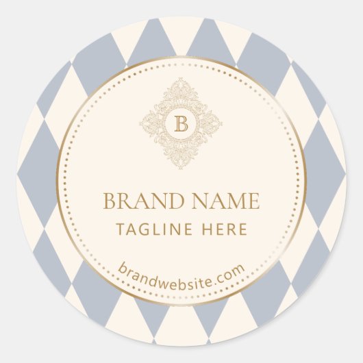 Blue Cream Diamond Gold Frame Monogram  ラウンドシール (正面)