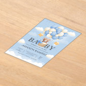Blue & Cream Elephant Baby Boy Shower アクリル招待状 (レイダウン)