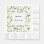 Blue Cream Floral Bridal Shower 縁ありランチョンナプキン (正面)