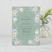 Blue Cream Floral Wedding 招待状 (スタンド正面)