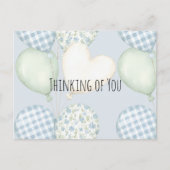Blue Cream Mint Heart Balloons Thinking of you ポストカード (正面)