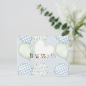 Blue Cream Mint Heart Balloons Thinking of you ポストカード (スタンド正面)