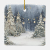 Blue Cream Santa Snow Christmas Trees セラミックオーナメント (裏面)
