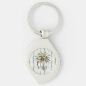 Blue Cream Stripes Tropical Palm Tree キーホルダー (正面)