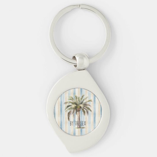 Blue Cream Stripes Tropical Palm Tree キーホルダー (正面)