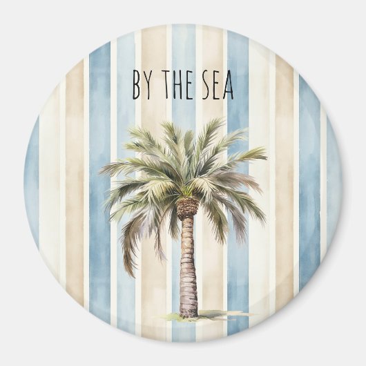 Blue Cream Stripes Tropical Palm Tree マグネット (正面)