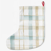 Blue Cream White Plaid Christmas Gold Glitter ラージクリスマスストッキング (裏面)