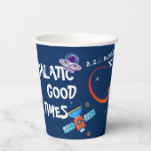 Blue Creative Space Rocket Astronaut Kids Birthday 紙コップ (裏面)