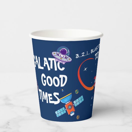 Blue Creative Space Rocket Astronaut Kids Birthday 紙コップ (裏面)