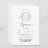 blue crest black script Baptism Invitation 招待状 (正面)
