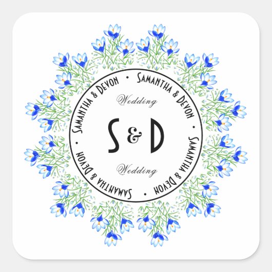 Blue Crocus Round Sticker スクエアシール (正面)