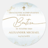 Blue Cross Boy Thank You Baptism Bautizo ラウンドシール (正面)