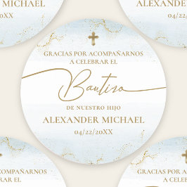 Blue Cross Boy Thank You Baptism Bautizo ラウンドシール