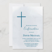 blue cross Confirmation boy 招待状 (正面)
