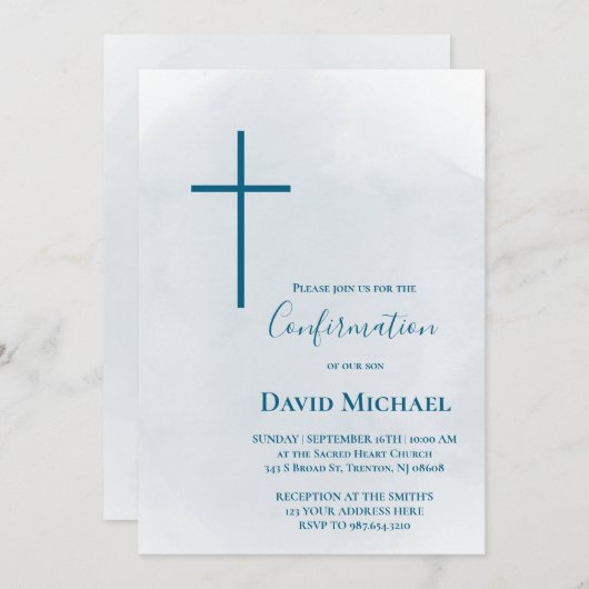 blue cross Confirmation boy 招待状 (正面/裏面)