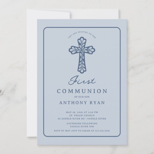 Blue Cross First Communion Invitation 招待状 (正面)