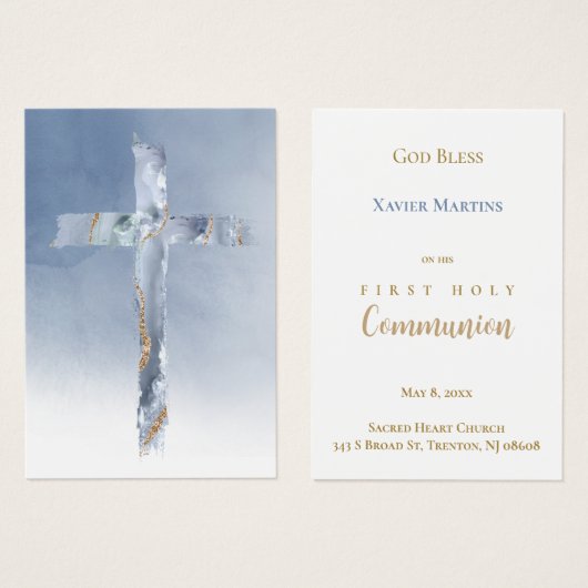Blue cross First Communion remembrance card (正面&裏面)