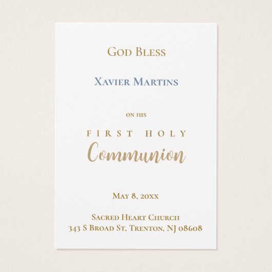 Blue cross First Communion remembrance card (裏面)