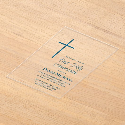 blue cross First Holy Communion boy アクリル招待状 (レイダウン)