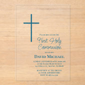 blue cross First Holy Communion boy アクリル招待状 (正面)