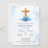 Blue Crucifix  baptism in spanish Invitation 招待状 (正面)