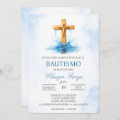 Blue Crucifix  baptism in spanish Invitation 招待状 (正面/裏面)